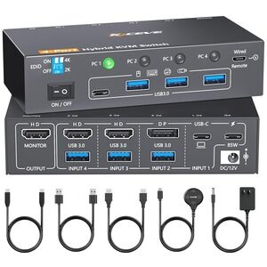 KCEVE 4K KVM‎ Switch 4 Computers 1 Monitor HDMI USB-C DP EDID USB 3.0 60H